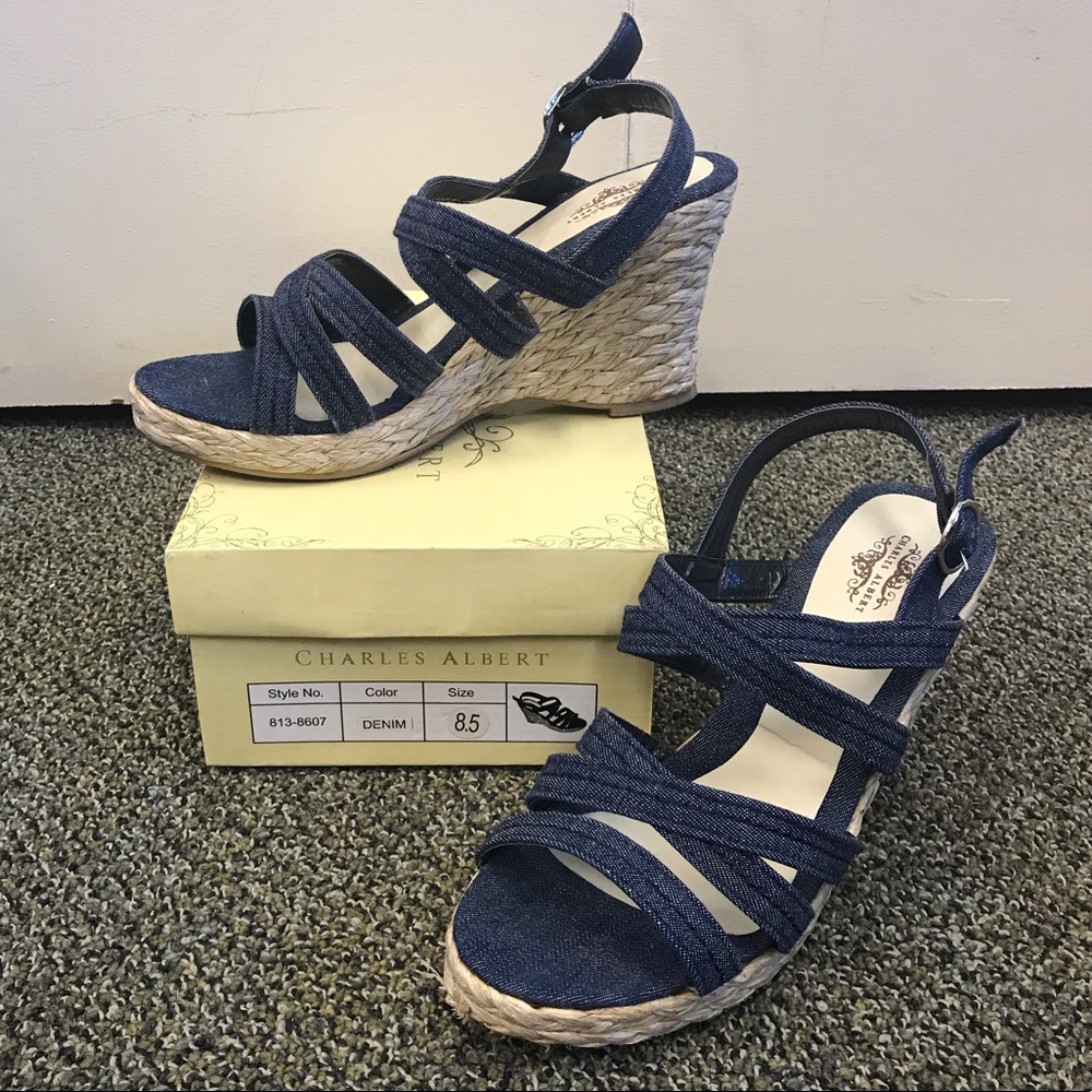 LIKE NEW Charles Albert denim wedge sandals